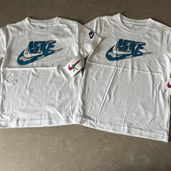 NIKE キッズ Tシャツ 110cm120cmの2枚セット ホワイト ブルー 兄弟お揃いコーデ
