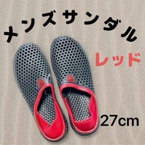 サンダル ウォーターシューズ メンズ レディース 屋外 スリッパ 滑り止め 2way 27cm レッド
