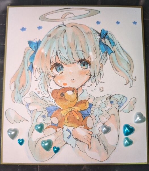 手描きイラスト 女の子とくま 水彩画