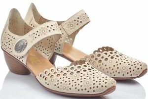  free shipping RIEKER 26.5cmme Lee je-n strap pumps beige leather leather heel spo sun espa Be sun sneakers SS46