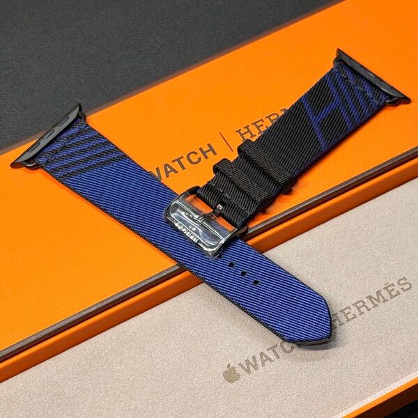 ☆未使用 即決 レア Apple Watch Hermes 46mm 45mm ジャンピング 黒/ブルー サフィール 082