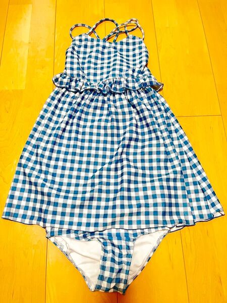 キャミワンピース風水着 140cm セパレート デビロック チェック柄 女の子 水着 水色