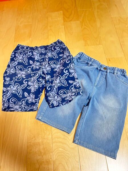 UNIQLO ユニクロ HusHusH ハッシュアッシュ キッズ ハーフパンツ 110 120 デニム ハイビスカス