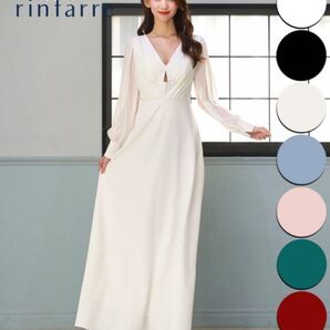 大人気 即完売 韓国製 | rinfarre | 長袖 シフォンスリーブ Aライン ハイウエスト シンプル Vネック ロングドレス