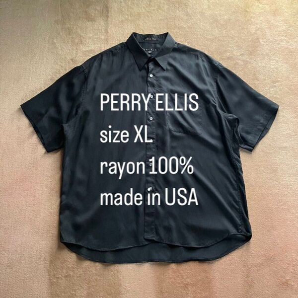 PERRY ELLIS ペリーエリス レーヨン 黒 シャツ XL USA製