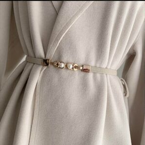 ゴムベルト パール風ベルト ベージュ ゴールド 細身結婚式 高見え 上品 ゴム レディース