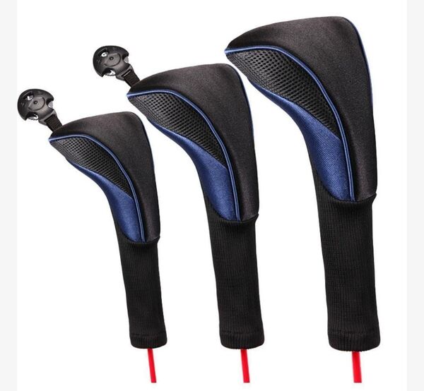 ヘッドカバー ゴルフクラブ 青 3点セット ドライバー ダイヤル式 番手タグ ゴルフ用品 ヘッドカバー