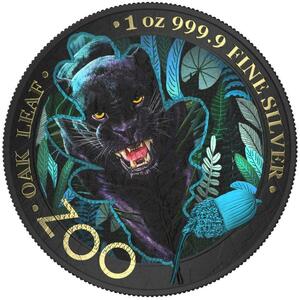 ドイツ　2019年　銀貨　5マルク　Oak Leaf - Zoo Series - Black Panther　@5-60