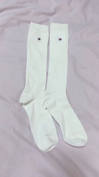 未使用 トミーヒルフィガー 靴下 白 リブハイソックス ホワイト 制服
