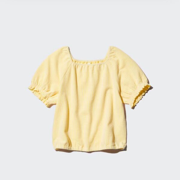 新品 160 ユニクロ 半袖シャツ GIRLS シャーリングボリュームスリーブTシャツ