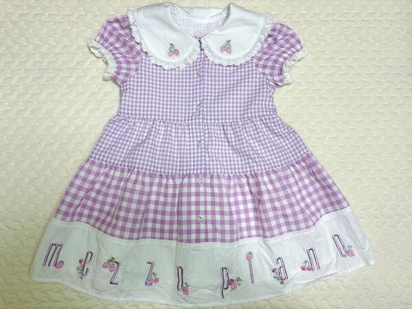 最終値下げ!美品 メゾピアノ mezzo piano 裾ロゴ衿つきギンガムチェックワンピース 90cm