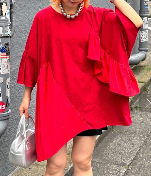 CIAOPANIC TYPY etsinta リメイク フリルオーバーTEEレッド