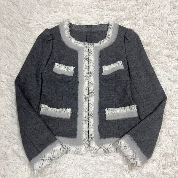 【美品】 TO BE CHIC ノーカラージャケット ツイード ウール100%