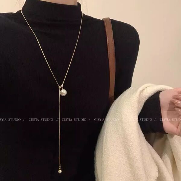 パール ネックレス シルバー シンプル フォーマル パーティー Y型 結婚式 アクセサリー 二次会 結婚式 ロングネックレス