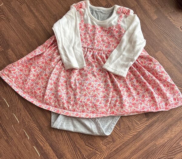ベビー服ロンパース 花柄 ワンピース チュニック トップス 長袖 80cm 11kg
