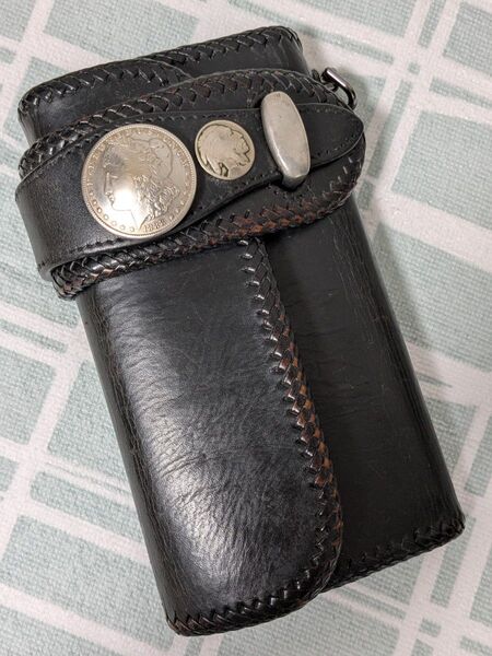 本革長財布 バイカーズウォレットライダースウォレット ハンドメイド 美品 ロングウォレット コンチョ 本革財布