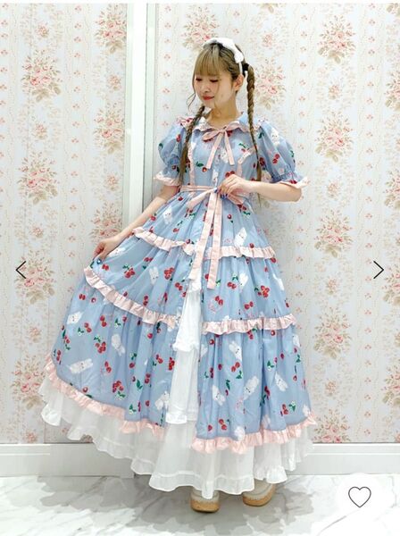★公式完売★新品タグ付き★ アクシーズファム シャルミエール チェリーバニー柄 ワンピース 前開き セーラーカラー レイヤード