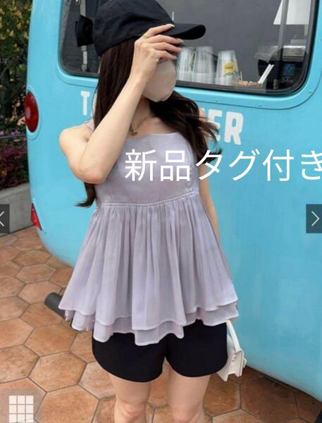 【新品タグ付き】オーガンジーペプラムキャミビスチェ