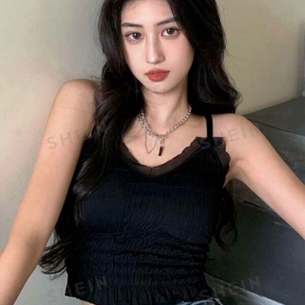 SHEIN タンクトップ ブラック 韓国 honeyspot
