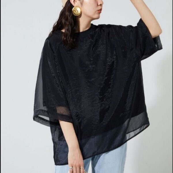 FREAK'S STORE オーガンジー×カットソー 重ね ラグラン 半袖 Tシャツ