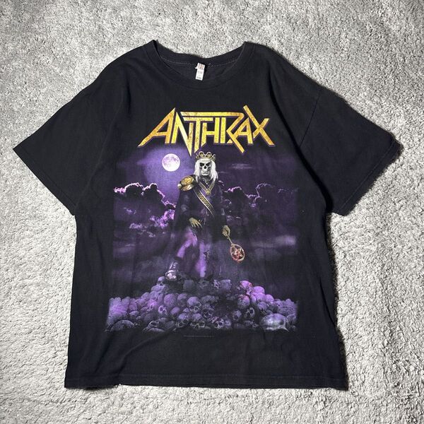 アンスラックス バンドtシャツ バンT ブラック 半袖Tシャツ 黒 00s ビックサイズ ガイコツ コピーライト ユニセックス