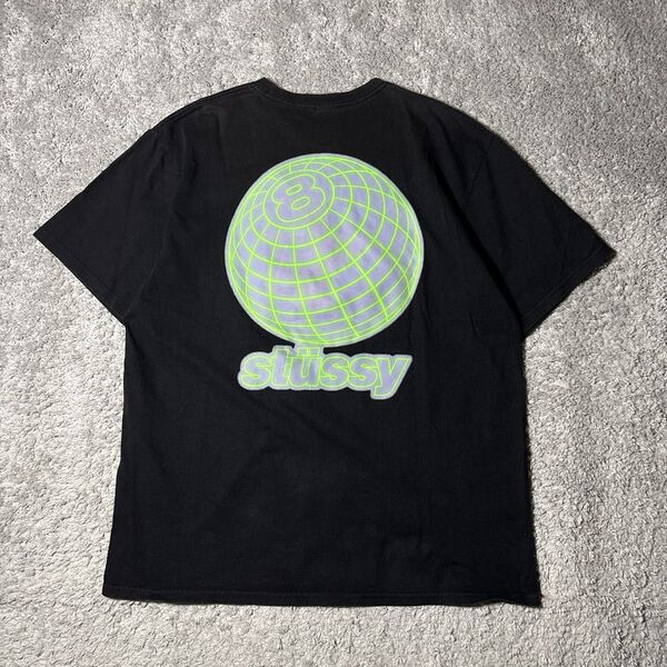 stussy ステューシー 8ボール エイトボール ワンポイントロゴ 両面デザイン ユニセックス ブラック 半袖Tシャツ 古着