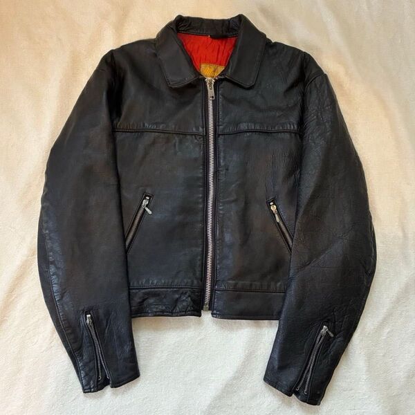 70s uk vintage mascot シングルライダースジャケット 古着 本革 羊革 ブラック レザー