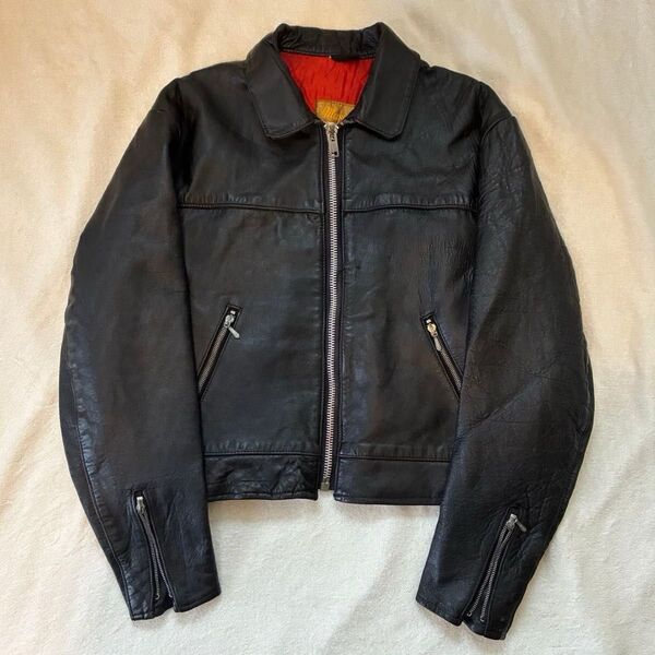 70s uk vintage mascot シングルライダースジャケット 古着 本革 羊革 ブラック レザー