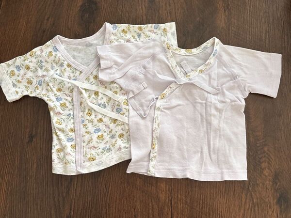 【新生児、水通しのみ】肌着 50〜60 4枚セット 花 白 ラベンダー 出産準備 マタニティ Baby