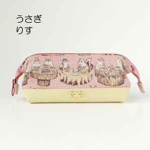 ワイヤーポーチ うさぎ りす ピンク ペンケース コスメポーチ 化粧ポーチ ファスナーポーチ ポーチ 横長スリムポーチ