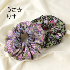 シュシュ 2個セット うさぎ りす 花柄 髪留め 髪飾り ヘアゴム