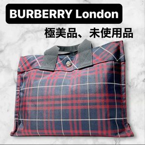 BURBERRY チェック柄 トートバッグ レッド系 ノバチェック 赤 黒 ハンドバッグ