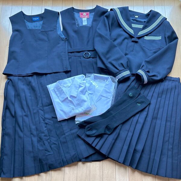制服 大きいサイズ 8点セット 紺色 冬服 セーラー服 ジャンパースカート ベスト スカート 等