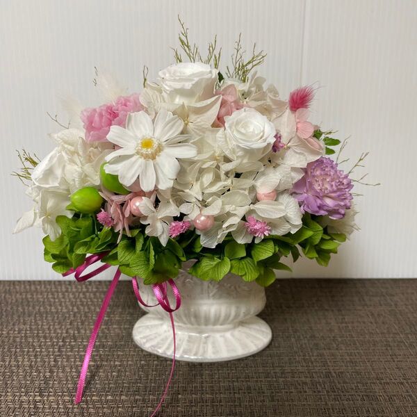 プリザーブドフラワー ホワイト系アレンジ 花器付 ギフト 父の日
