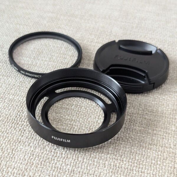富士フイルム FUJIFILM X30/X20/X10 純正フード 純正キャップ 保護フィルター 3点セット
