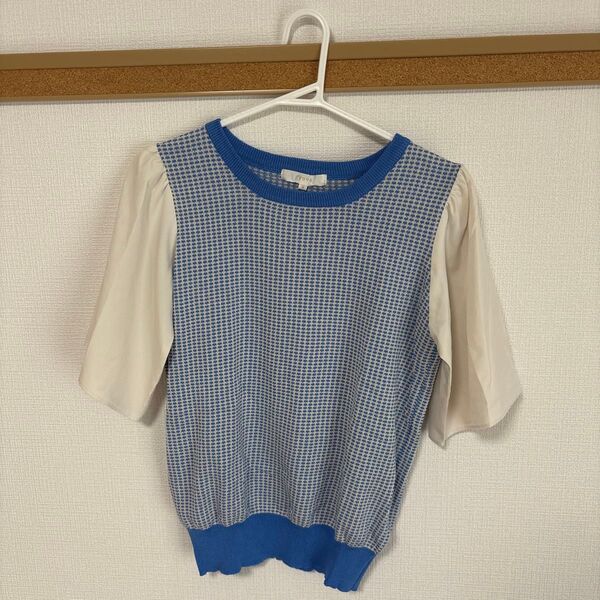 grove 半袖ニット 水色 クリーム色