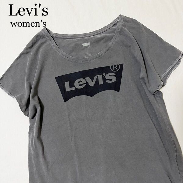 Levi's リーバイス ダメージ加工 ビッグロゴ Tシャツ グレー レディース 半袖 S