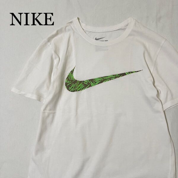 NIKE ナイキ ビッグロゴ スウッシュ プリントTシャツ ホワイト S 古着
