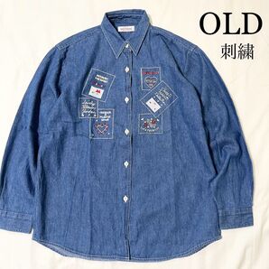 OLD Baypark 刺繍 デニムシャツ シャンブレーシャツ レディース160