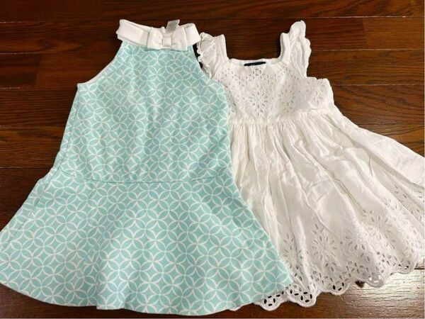 水色 白 ブルー ホワイト ワンピース 2点セット 女の子 フリル カットソー シャツ 2点 90cm 90サイズ 2枚セット