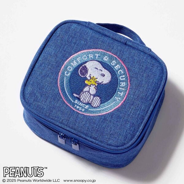 GLOW グロー付録 PEANUTS 75周年アートの刺しゅうが可愛い ミラー内蔵ポーチ