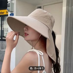 つば広帽子 日焼け対策 UVカット ハット ポニーテール