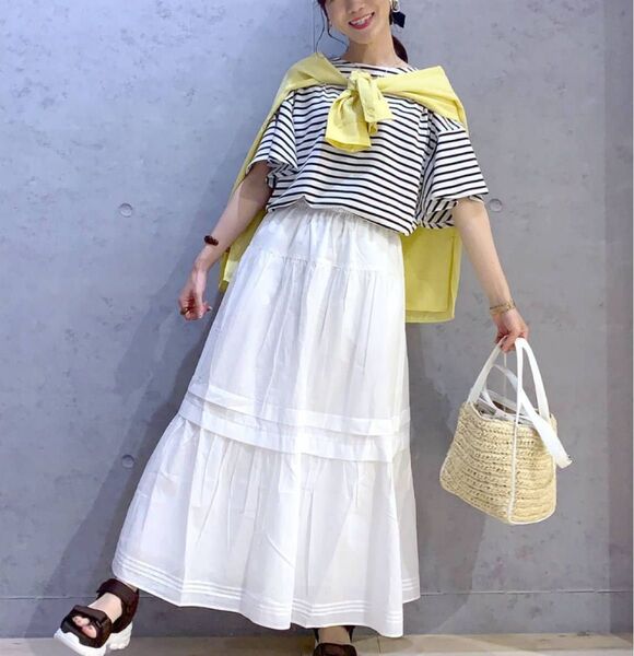 レプシィム LEPSIM 白 ロングスカート 切り替え ギャザーロング 裏地 夏服 ホワイト