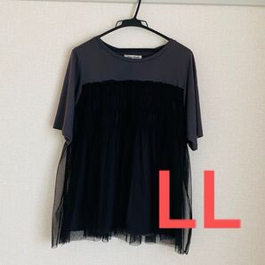 大きいサイズ しまむら ヒナスタイル 半袖 レース ドッキング カットソー Tシャツ トップス 黒 Hina