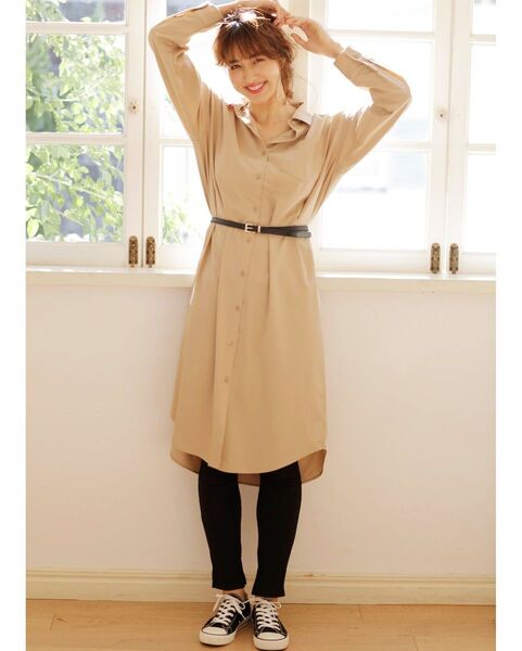 【美品】INGNI イング 長袖 シャツワンピース ベージュ Mサイズ【値下げ交渉不可】