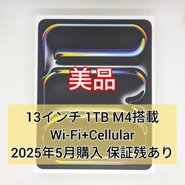 【美品】iPad Pro 13インチ M4 1TB Wi-Fi+Cellular 標準ガラス搭載 シルバー 保証残あり 利用制限△