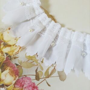 【s02】1.5m★幅約65mm★シフォンレース パール 手芸 衣装 アンティーク