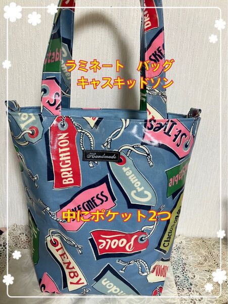 濡れても大丈夫!ラミネート キャスキッドソンバッグ 裏地付き dカン付き ポケット2 マチ12