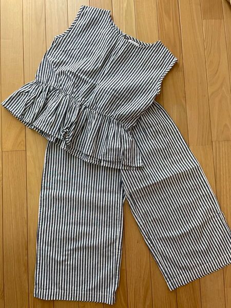 pairMANON 150サイズ ストライプ セットアップ ノースリーブ トップス ワイドパンツ