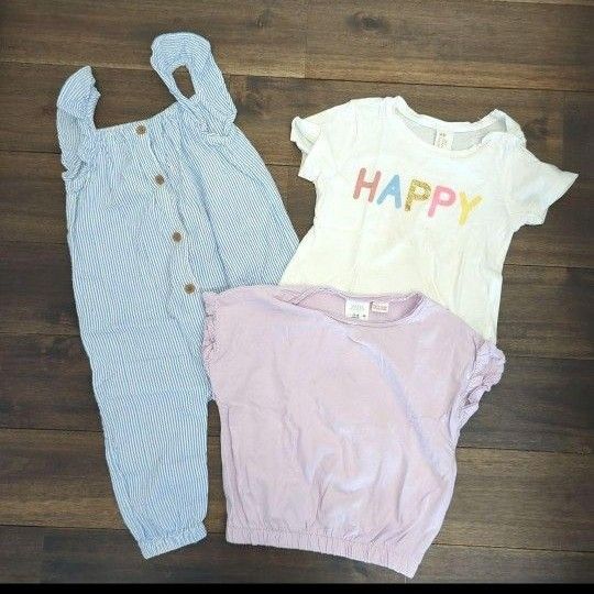 ベビー服セット 80 90 夏服 ストライプオーバーオールとTシャツ 半袖 トップス Tシャツ